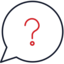FAQs---Icon Speech bubble icon with a red question mark indicating an inquiry or confusion.