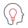 Hackathon Icon Graphic icon of a human head silhouette with a lightbulb, symbolizing inspiration or a bright idea.