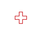 Health Plan White Icon White heart-shaped symbol with a red medical cross on a black background.