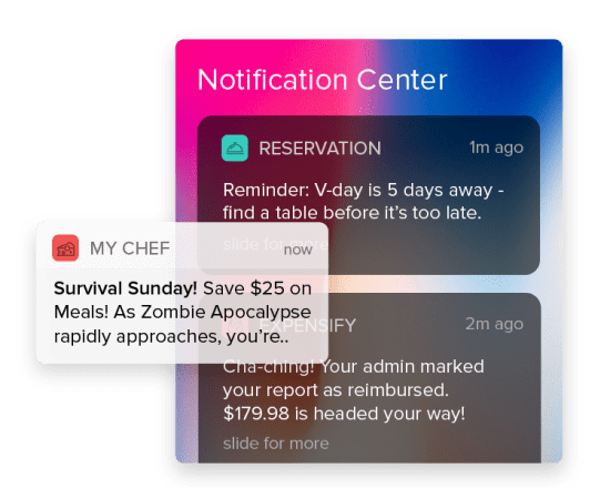 keep-users-coming-back-new.png Pop-up notification center interface with multiple alerts about reservations, discounts, and reimbursement updates.
