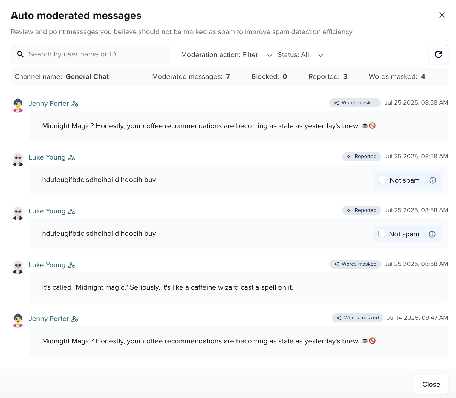 Reported auto moderated messages