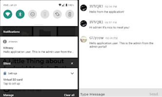Push Notifications Tutorial Preview Dual smartphone screens displaying chat application interface with conversation between users and notification panel.